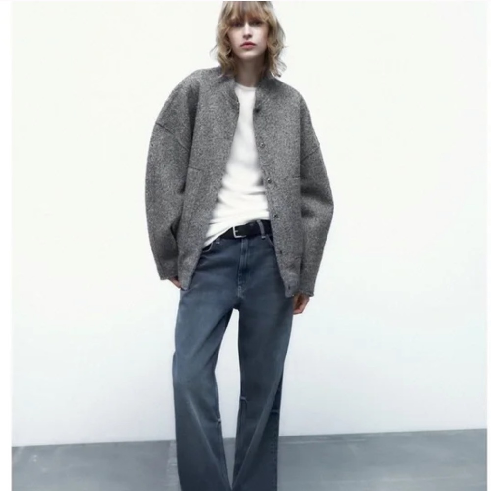 Zara Textured Bomber Jacket - Grey - Picture 5 of 10